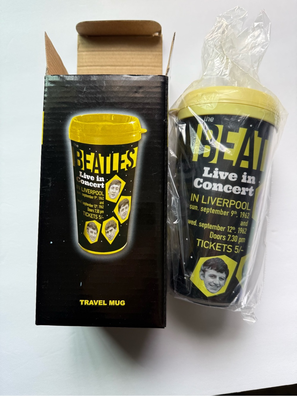 Beatles Live In Concert Yellow & Black Travel Mug